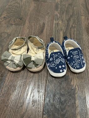 BRAND NEW Baby Gap Navy Paisley Slip-On & Olive Bow Espadrille Shoes 6-12M